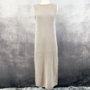 Zara Womens Crochet Knit Dress Small Sleeveless Midi Quiet Luxury Metallic Chic